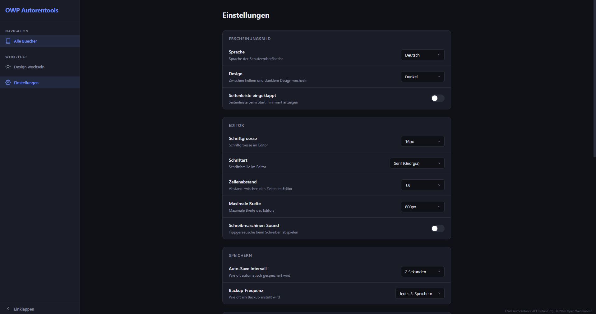 Einstellungen-Ansicht